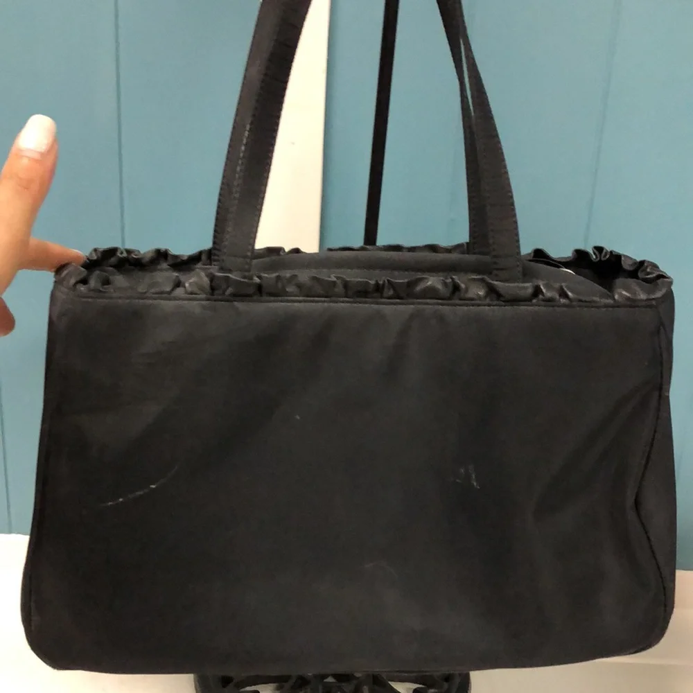 Lot‎ of 2 Vtg Tommy Hilfiger tan & black suede trim vinyl purses 12” x 7.5”